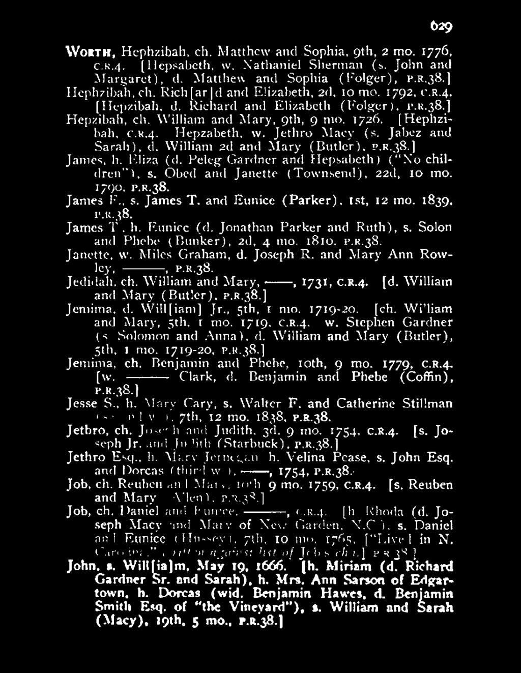 Joseph R. and Nlary Ann Rowley,, P.R.38. Jedidah, ch. ' ijiiam and Mary,, I7JI, c.r4. [d. William and 1\tlary (Butler), P.R.J8.) Jemima, d. vvill[iam] Jr., sth, I mo. 1719-20. [ch.