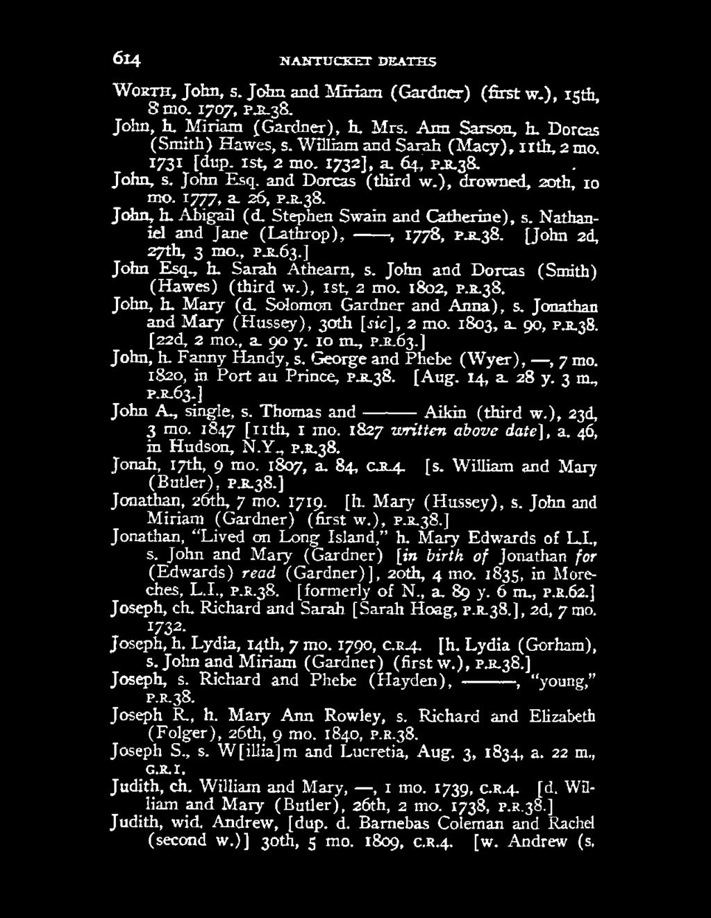 1820, in Port au Prince, P.R.J8. [Aug. 14, a. 28 y. 3m., P..R.6J.] John A., single; s. Thomas and Aikin (third w.), 23d, 3 mo. 1847 [lith, I mo. 1827 written above date], a. 46, in Hudson, N.Y., P.R.J8. Jonah, 17th, 9 mo.