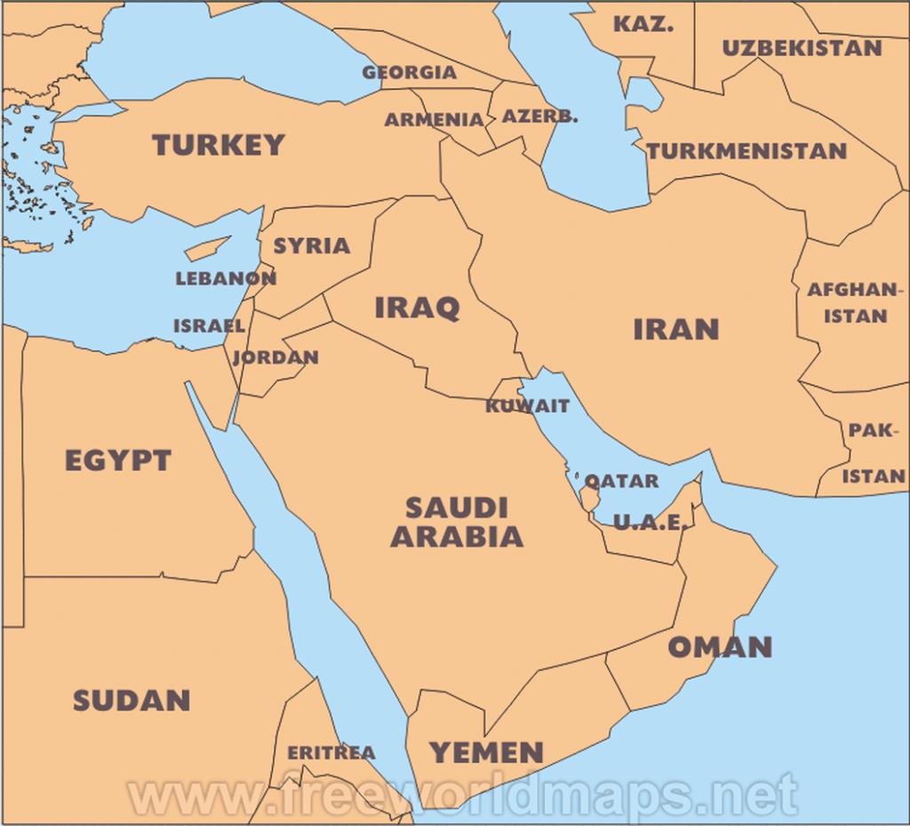 Middle East Label the following: Israel, Iraq, Iran, Syria,
