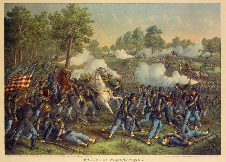 Battle of Wilson's Creek. Chromolithograph by Kurz and Allison, 1893. Missouri History Museum Photograph and Prints collection.