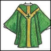 Clue #1: The is the main vestment we see Father wearing at Mass. It comes in many colors including green, purple, white, rose, red, and sometimes black.