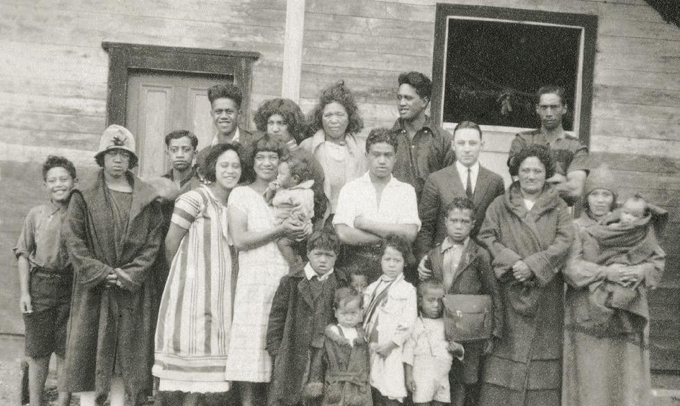 Left: Elder Matthew Cowley in New Zealand, 1914. Above right: A group of Maori Saints with Elder Cowley. His mission to New Zealand lasted nearly five years.