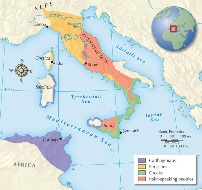 The Italian peninsula was