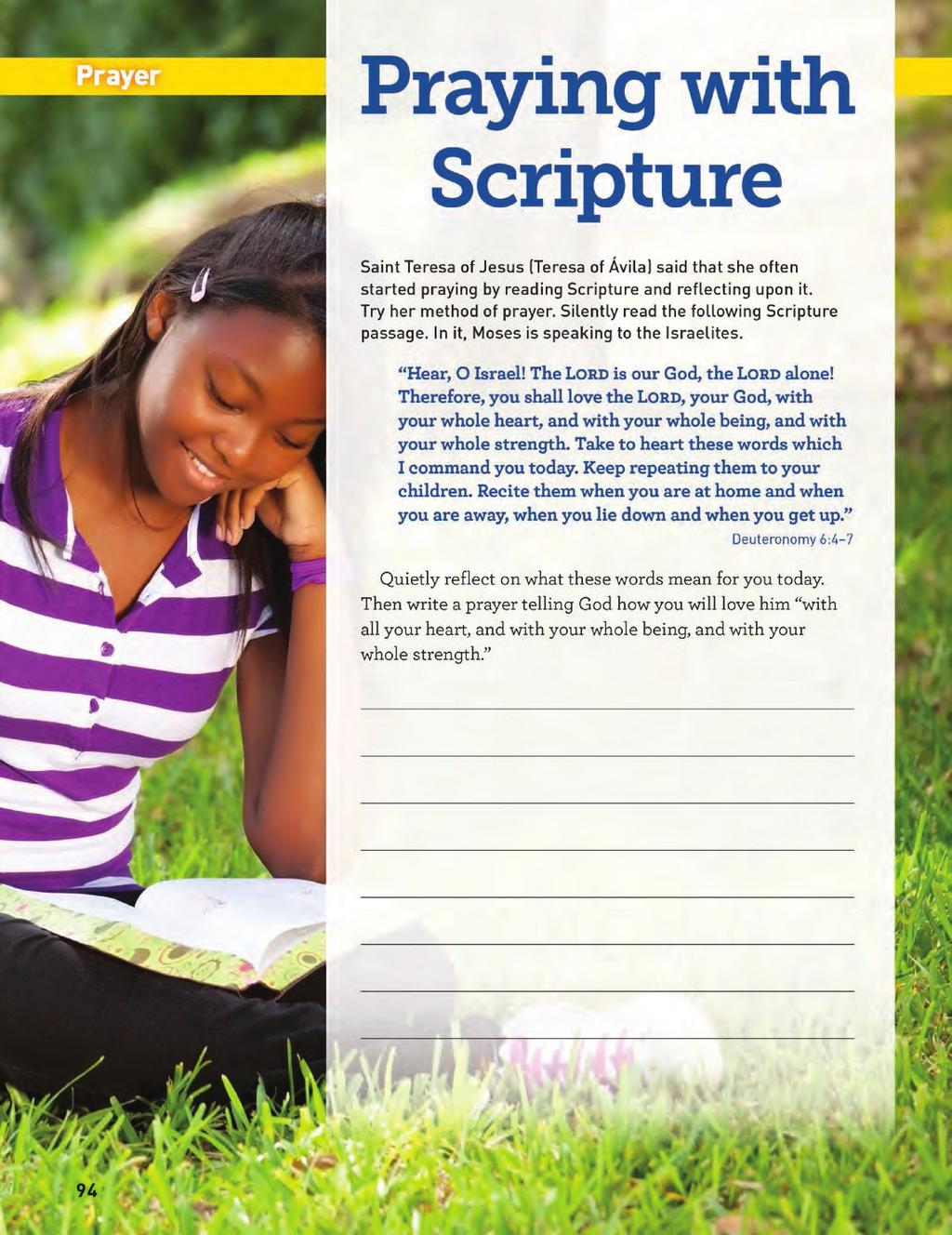 Grade 6 Prayer Page PRAYER PAGE The prayer page at the end of each chapter provides the young people with a