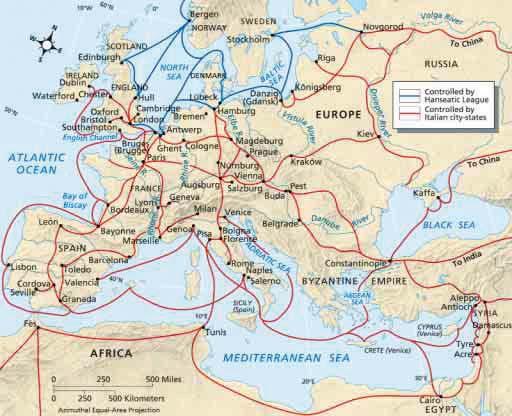 Trade Routes of the Middle Ages Interpreting Maps Medieval overland trade routes linked eastern and western Europe. Skills Assessment: 1.