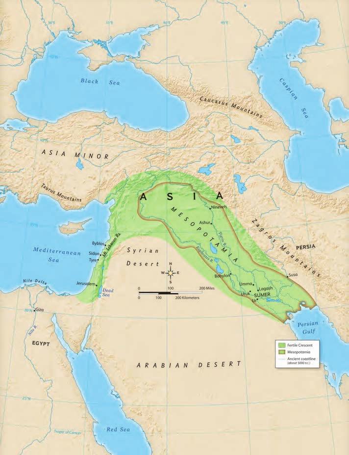 1.1 The Geography of Ancient Mesopotamia Long after Çatalhöyük was settled, Southwest Asia was home to another group of people. They lived between two flowing rivers in a fertile land.