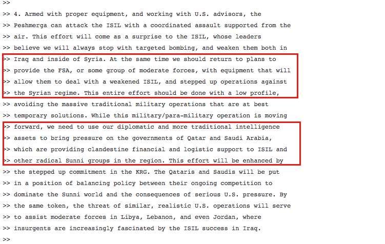 Point 2 and 3 sees HRC admit that US engagement with ISIL has been limited.