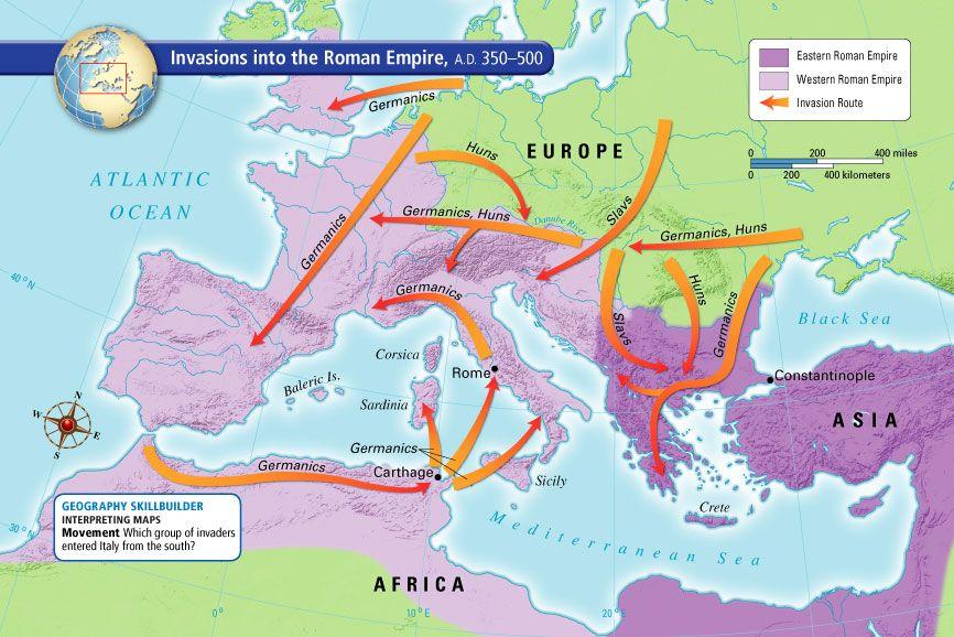 Invaders from Northern and Eastern Europe began to attack Rome s borders.