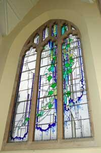 The modern stained glass window was installed in 2006.