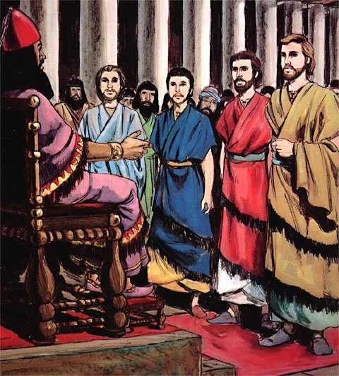 After three years, Daniel, Shadrach, Meshach, and Abednego were taken to the king. He talked to them.