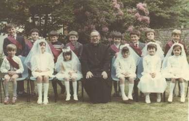 Father Terence T. Smith on the Presbytery lawn at Weston. Father Terence Thomas Smith was appointed to the parish of Weston-in-Arden in 1966.