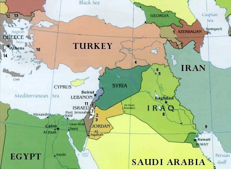 Week 4 Session 1 2. Background geography The events in the Bible relate to the area we know as the Middle East. The map below shows the location of places that we will mention.