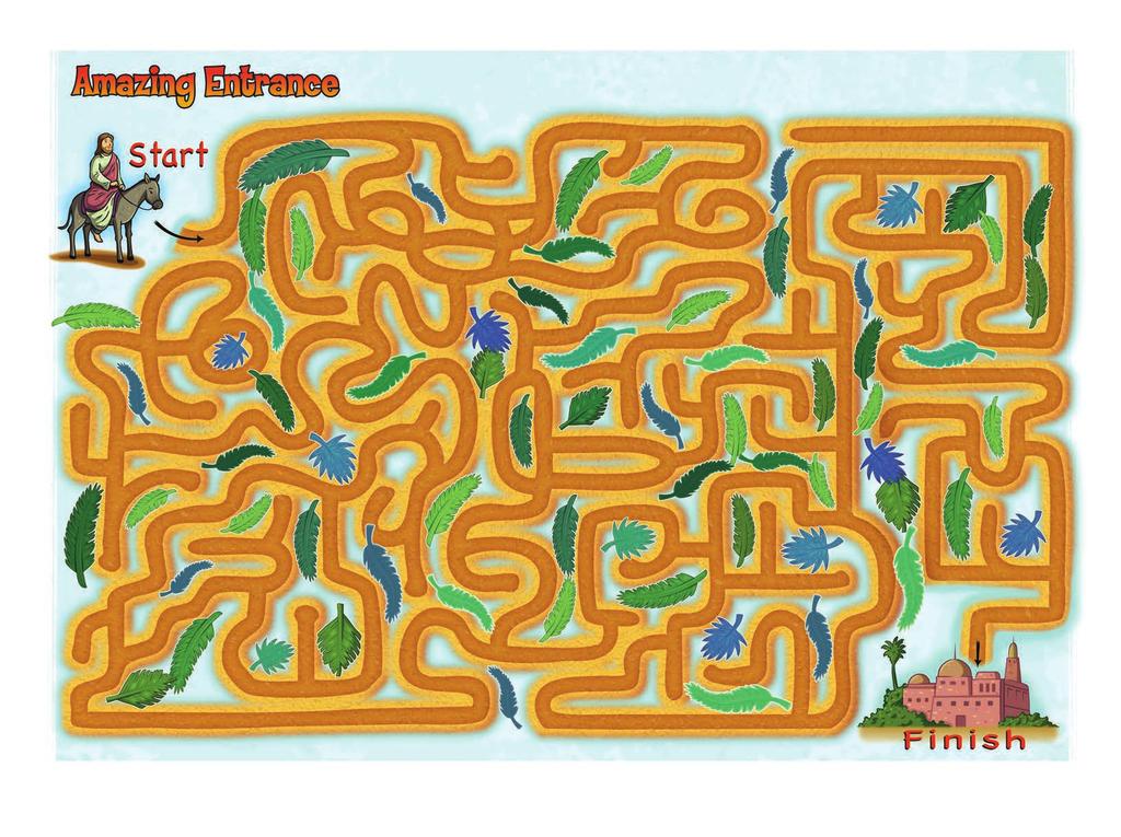 Instructions: Guide Jesus through the maze of palm branches celebrating His entrance into