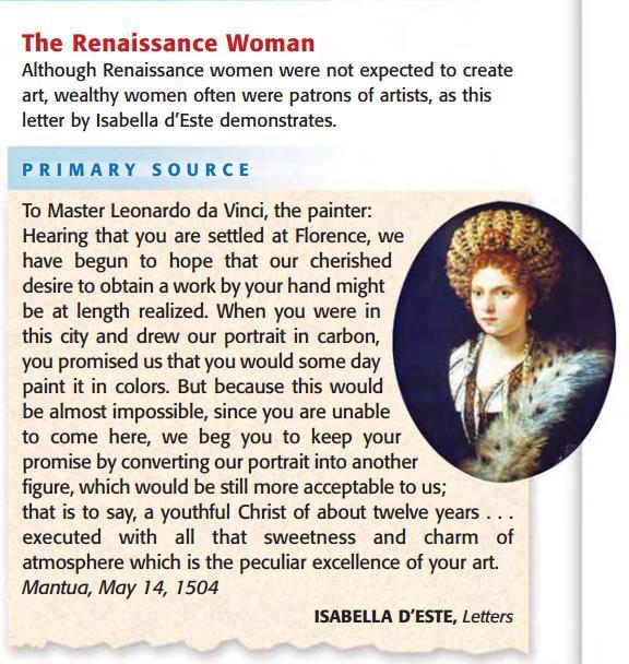 1 st Period 1) What does it tell you about a Renaissance woman?
