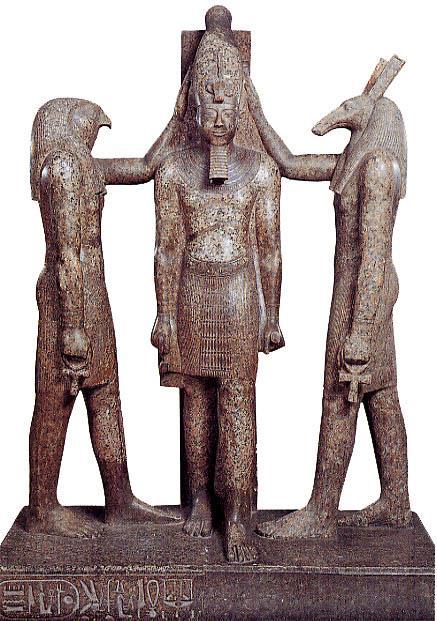 Ramesses III is crowned by Horus on the left and Seth