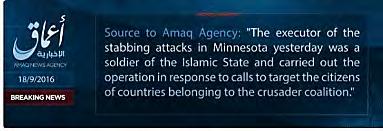 25 The English claim of responsibility (Amaq, September 18, 2016) Short description of the announcement: The message was published in Arabic and in English.