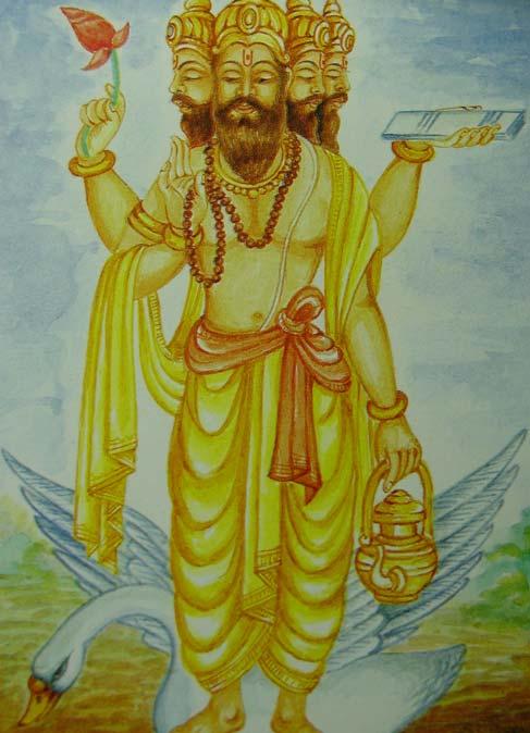 Brahma (Brah( Brah-ma) Four heads Four hands: A lotus, string of beads, Water jug, Vedas First of Hindu triad