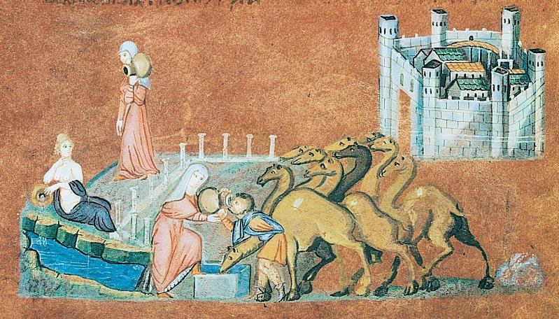 The illustration of this biblical story shows two episodes, which is common in medieval art.