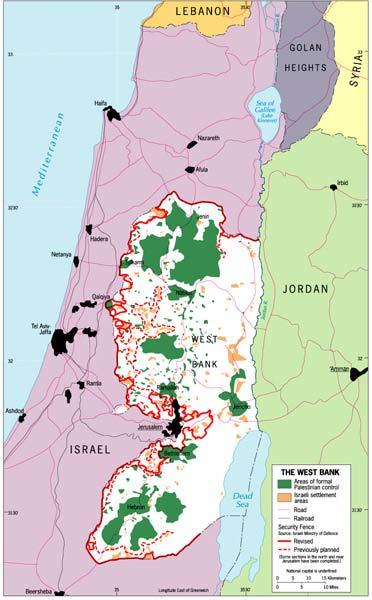 The West Bank with a the proposed security wall,