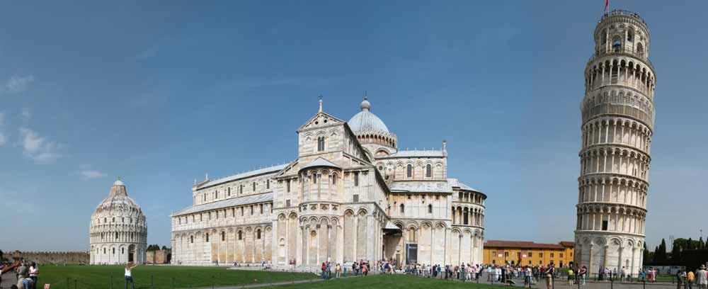 Cathedral, Baptistery and Tower, Pisa, Italy Construction lasted 1063 1350 Site = Grassy Piazza sets stage for the White Marble exterior Peak