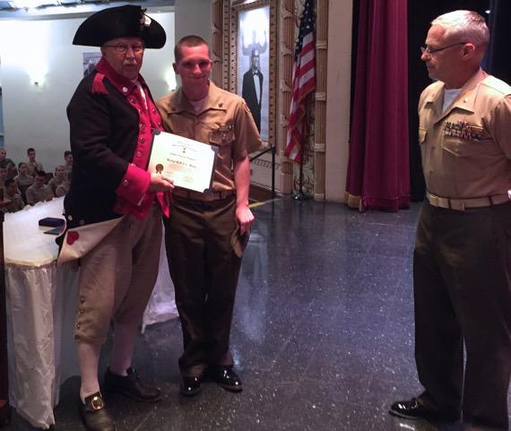 ROTC Awards Presented Michael Gunn presented Cadet Clayton Orsburn the SAR Bronze Color Guard Certificate and Medal at the 34 th Annual Marine Corps Junior ROTC