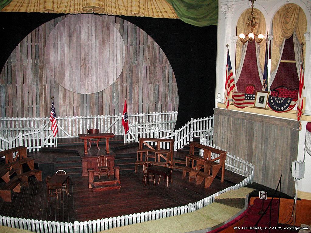 Near the middle of the play Booth snuck up to the presidential box and shot Lincoln in the