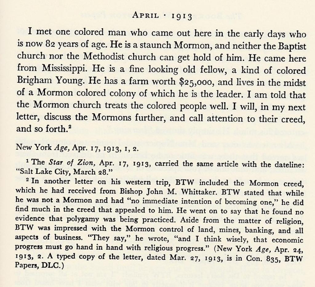 7 153 In the second footnote on page 153, at the end of this article, the editors indicated that BTW had written a second letter about his visit with the Mormons, in which he had mentioned the Mormon