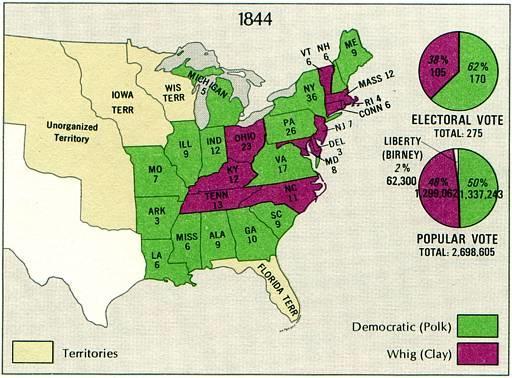 Election of 1844 Whig candidate Henry Clay opposes annexation Polk wins the