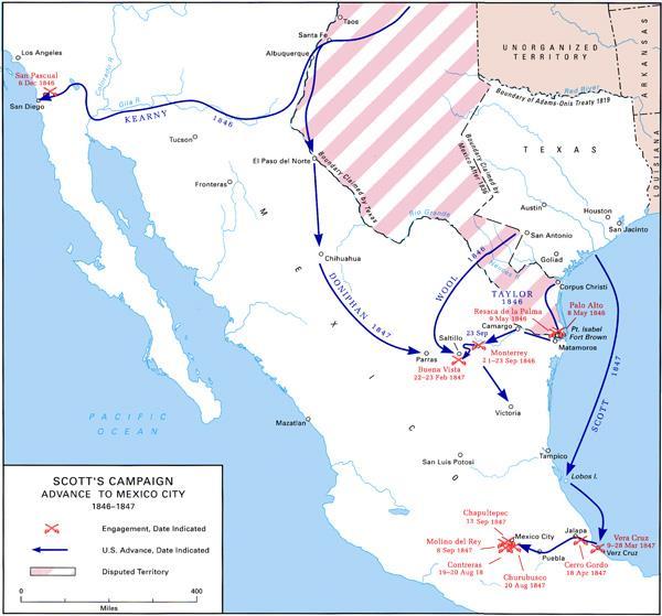 U.S. army of occupation, Texas 1845 Sends troops under the