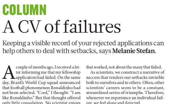 CVs of failure A CV of failures melanie.stefan@ed.ac.