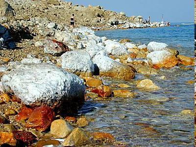 The Dead Sea Also called the Salt Sea, is a salt lake bordering Jordan to the east and Israel to the west Its surface and shores are 423 metres (1,388 ft) below sea level, Earth's lowest elevation on