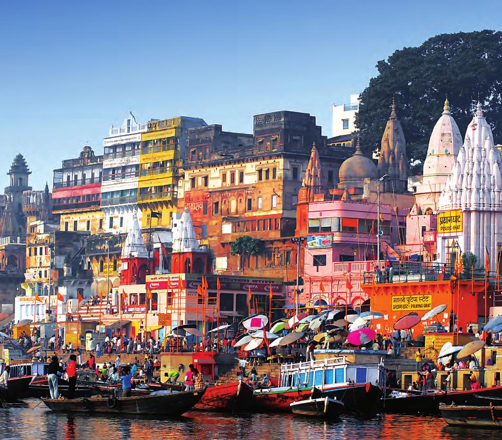 INDIA SPIRITUAL CITY VARANASI Sunrise Cruise on River Ganges: At dawn multitudes of pilgrims descend to the holy waters to perform the ritual immersions & prayers at the ghats.
