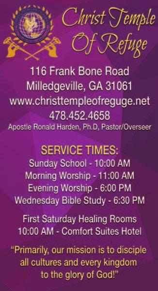 6 Tabernacle of Praise of God 1891 N Columbia Street 478-804-9960 Tabernacle of Praise Son Light 241 HWY 49 West 478-451-0906 Warren Chapel