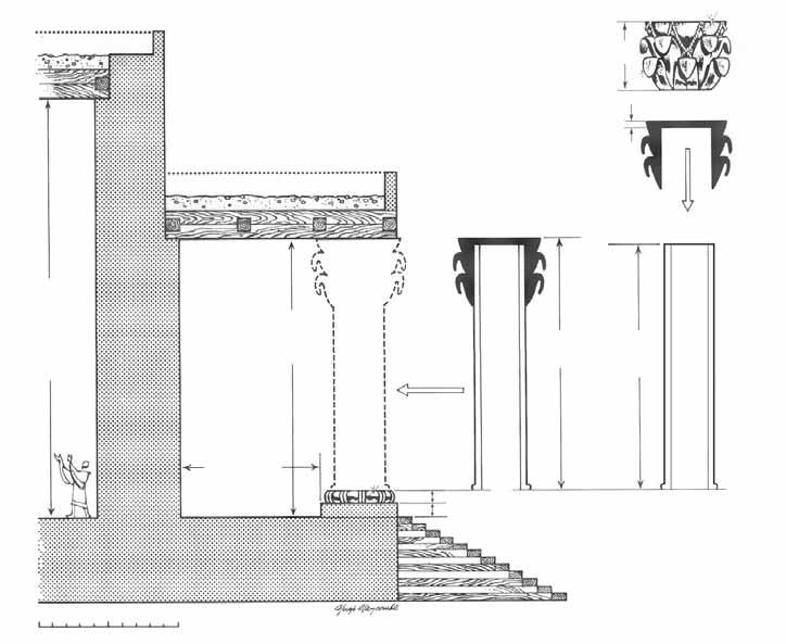 Rose Guide to the Temple HARMONIZING 1 KINGS 7:15-16 WITH 2 CHRONICLES 3:15 The two bronze pillars were 18 cubits (27 ft; 9 m) high and topped with decorative capitals. The decorative 5-cubit (7.
