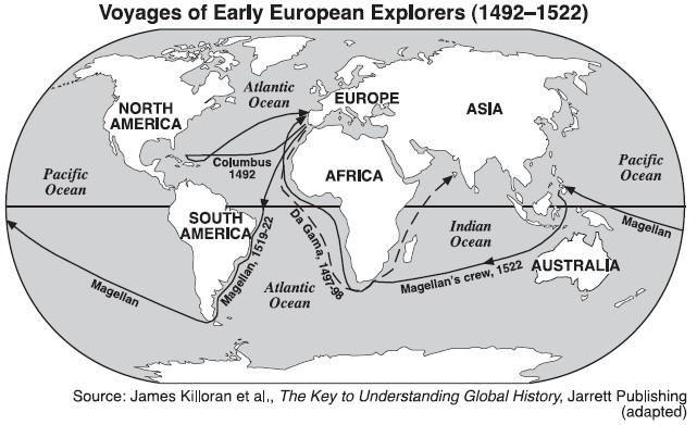 Exploration and Conquest of Americas 29. According to the map above, which of the following European Explorers is given credit for circumnavigating the world first?