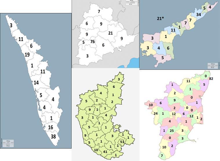 E. The South The states here are Karnataka, Kerala, Tamilnadu, Andhra Pradesh and Telangana.