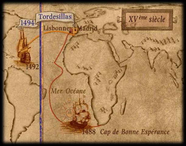 Treaty of Tordesillas. o The Portuguese secured a monopoly to exploit the coast of Africa and the Indian Ocean. o Spain claimed Columbus s western lands.