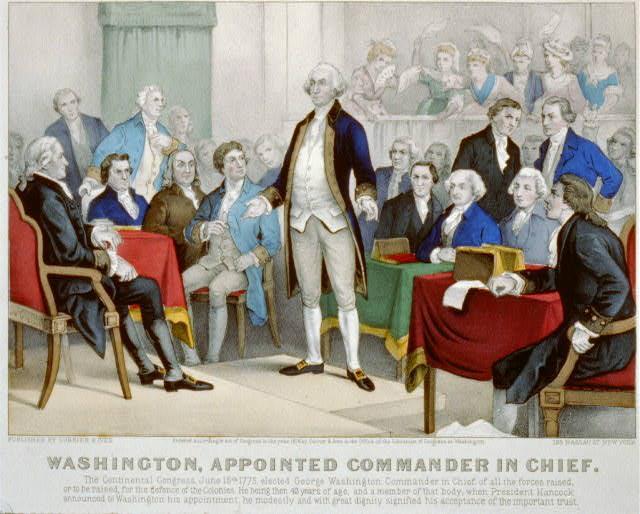 3. Washington Appointed A painting of George Washington being appointed as Commander in Chief