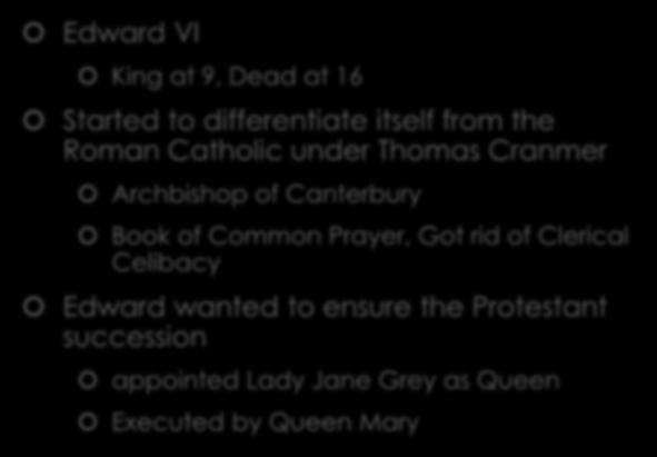 Edward VI and Thomas Cranmer Edward VI King at 9, Dead at 16 Started to