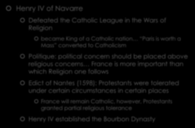 more important than which Religion one follows Edict of Nantes (1598): Protestants were tolerated under certain circumstances in