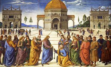 Delivery of the Keys, Perugino Peter becomes Christ s