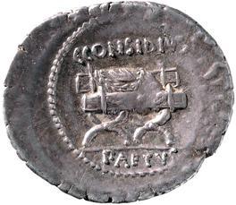 The laurel wreath on the Sella Curulis perhaps alludes to his privilege of sitting