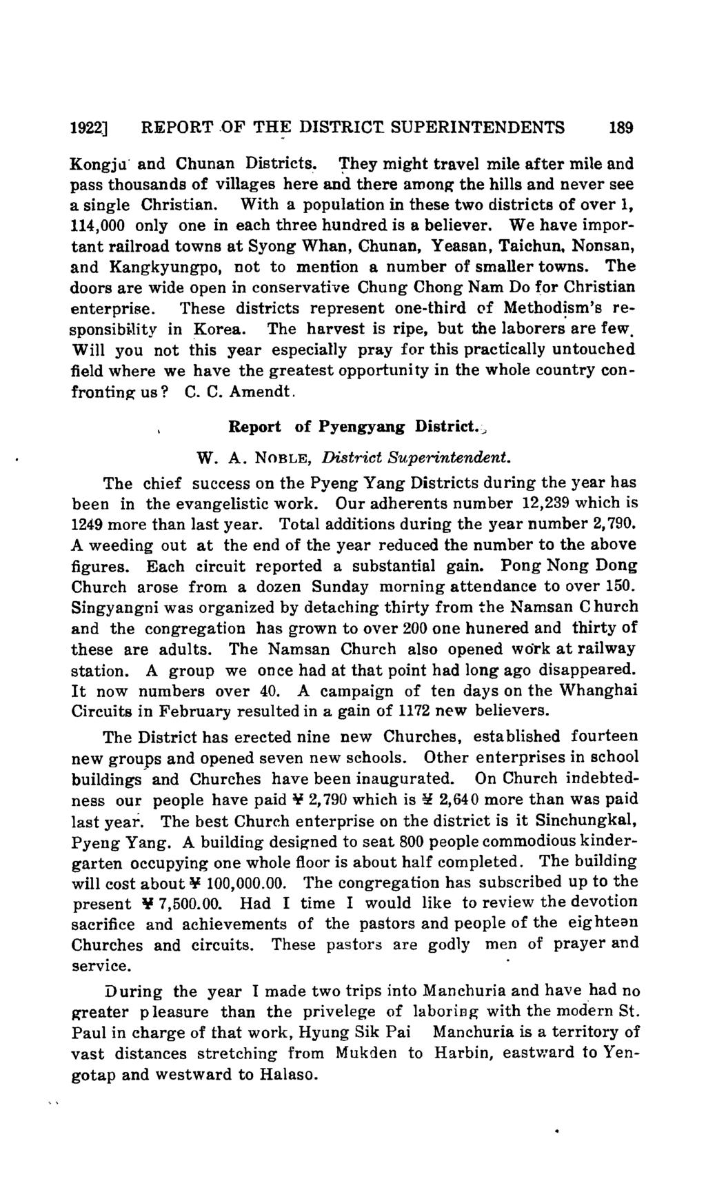 1922J REPORT.OF THE DISTRICT SUPERINTENDENTS 189 Kongj ct" and Chunan Districts.