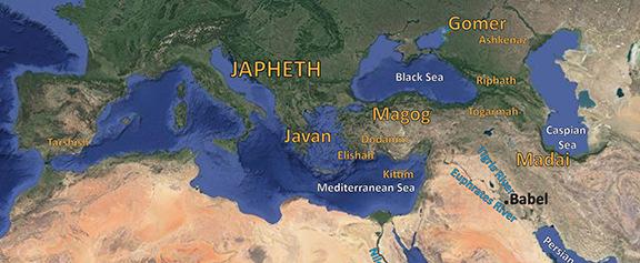 Genesis 10:6 Map 4: Settlement of the Descendants of after the Tower of Babel Three Generations By size: Gen. 1 JAPHETH Gen.