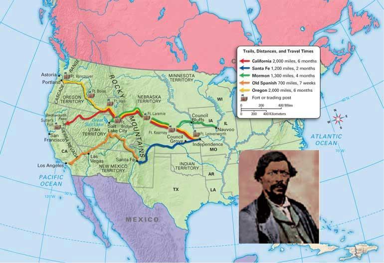 Trails Leading West (inset) Jim Beckworth was an African American fur trapper and explorer of the West in the early 1800s.