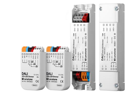 Available with input voltage of 12V to 48V DC, version dependent input currents up to 16A, and 2 PWM outputs (16Bit). DALI DT6 2Ch CV 4A Art. Nr. 89453827 DALI DT6 2Ch CV 8A Art. Nr. 89453833 DALI DT6 2Ch CV 10A Art.