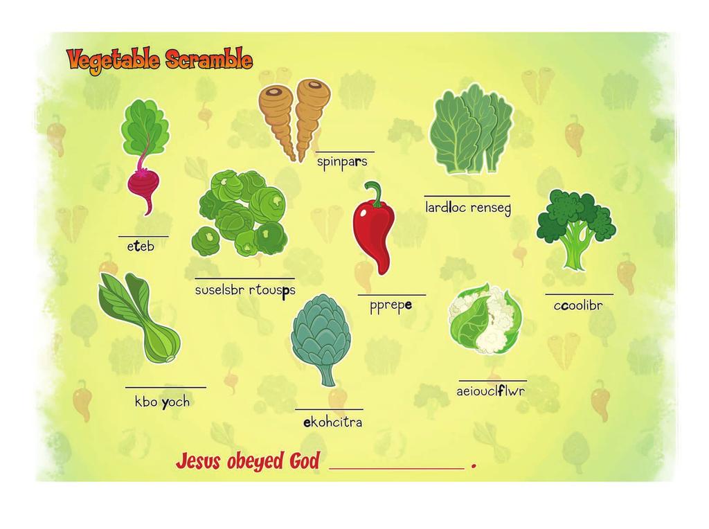 Instructions: Unscramble the name of each vegetable.