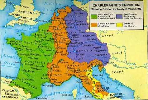 After Charlemagne s death in 814, his three sons divided his kingdom.