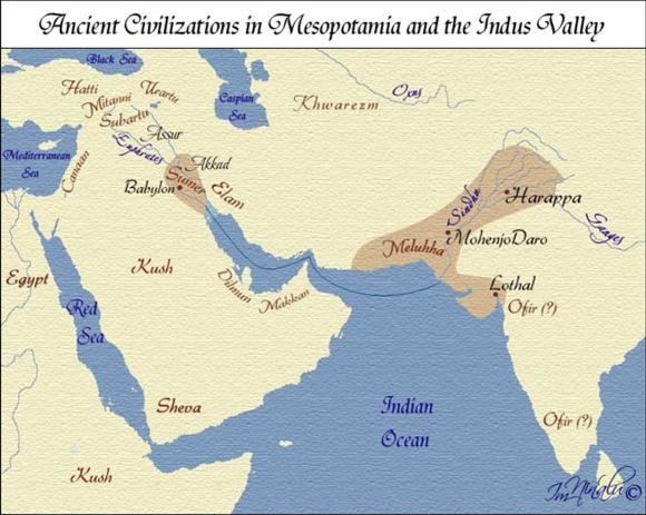 We know through the seals/stamps found, that Harappa traded with civilizations. Looking at the map. What route do you think the 2 civilizations used to trade with one another.