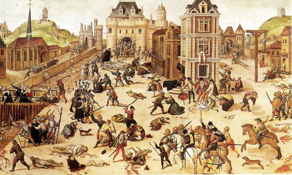 St. Bartholomew's Day Massacre, painting by François Dubois Massacre marked a turning point in French Wars of Religion Huguenot political movement was crippled by loss of many of its